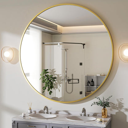 BEAUTYPEAK 48 Inch Round Mirror, Metal Frame Circle Mirror, Wall Mounted for Entryway, Bathroom