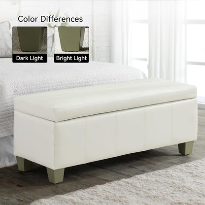 51" Faux Leather Storage Ottoman, Stitch Tufted Rectangle Upholstered End of Bed Storage Bench