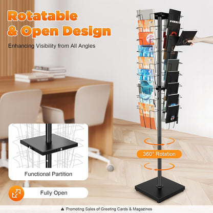 Cashewnuts 36 Pockets Rotating Magazine Rack Floor Standing 360 Degrees Rotating Brochure Display