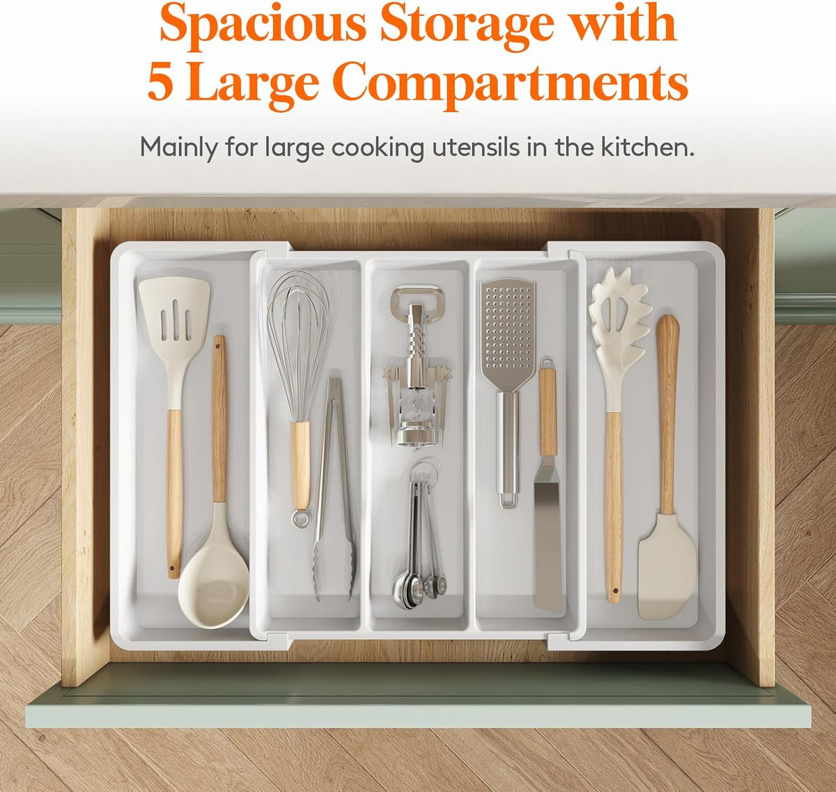 Lifewit Utensil Organizer for Kitchen Drawers, Expandable from 13‘’ to 22.4'', 15'' Depth, Plastic