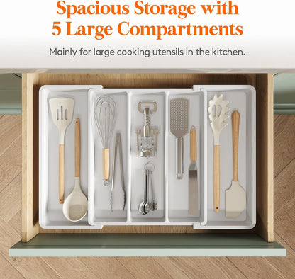 Lifewit Utensil Organizer for Kitchen Drawers, Expandable from 13‘’ to 22.4'', 15'' Depth, Plastic