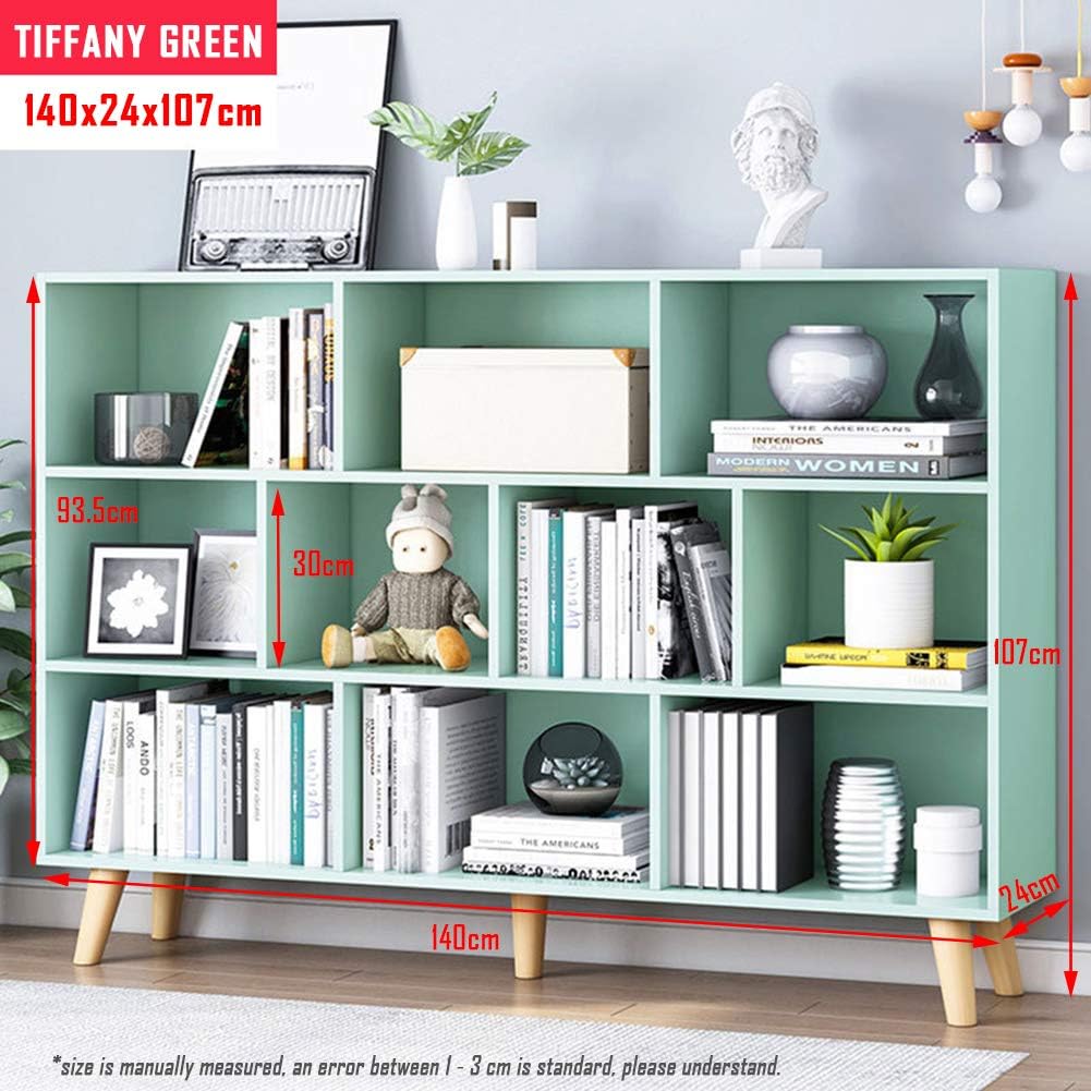 IOTXY Wooden Open Shelf Bookcase - 3-Tier Floor Standing Display Cabinet Rack with Legs, 10 Cubes