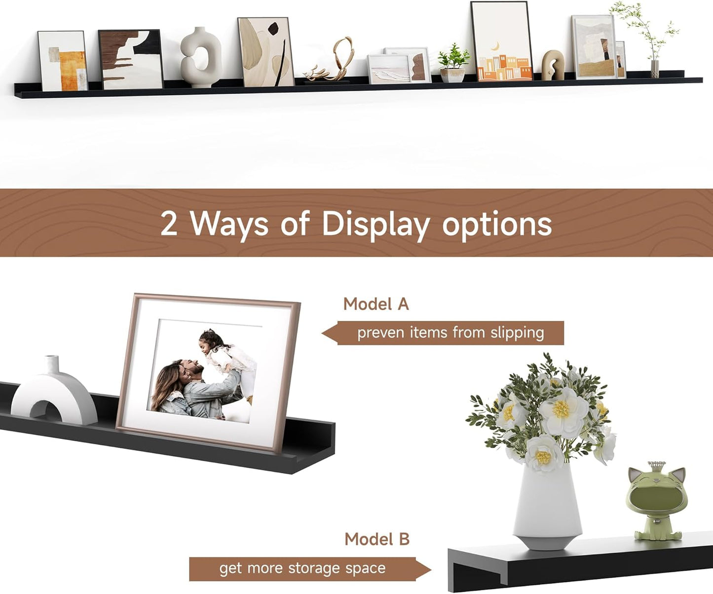 Floating Picture Ledge Shelves for Wall Set of 2, 95 Inches Picture Ledge Shelf with Long Large