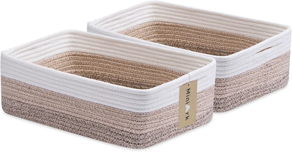 Large Shallow Organizing Baskets 15x11x5.1 Inches - Rope Woven Storage Bins for Bathroom, Shelves
