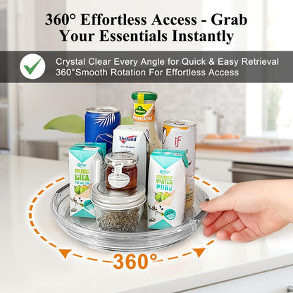 Clear Lazy Susan Organizer Turntable for Cabinet Table Top, 9.25 Inch 2 Pack 360 Rotating Spinning