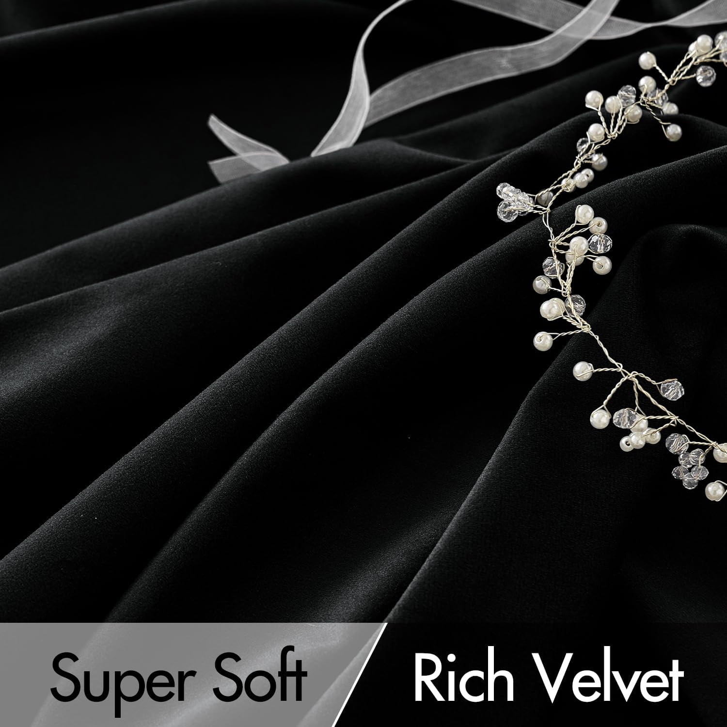 MIULEE Black Velvet Curtains 108 inches Long 2 Panels - Luxury Pinch Pleated Room Darkening Window