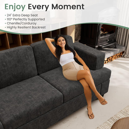 Sofa, 63” Comfy Loveseat Sofa with Deep Seats, Couch for Living Room, Modern Sleeper Couch, Dark