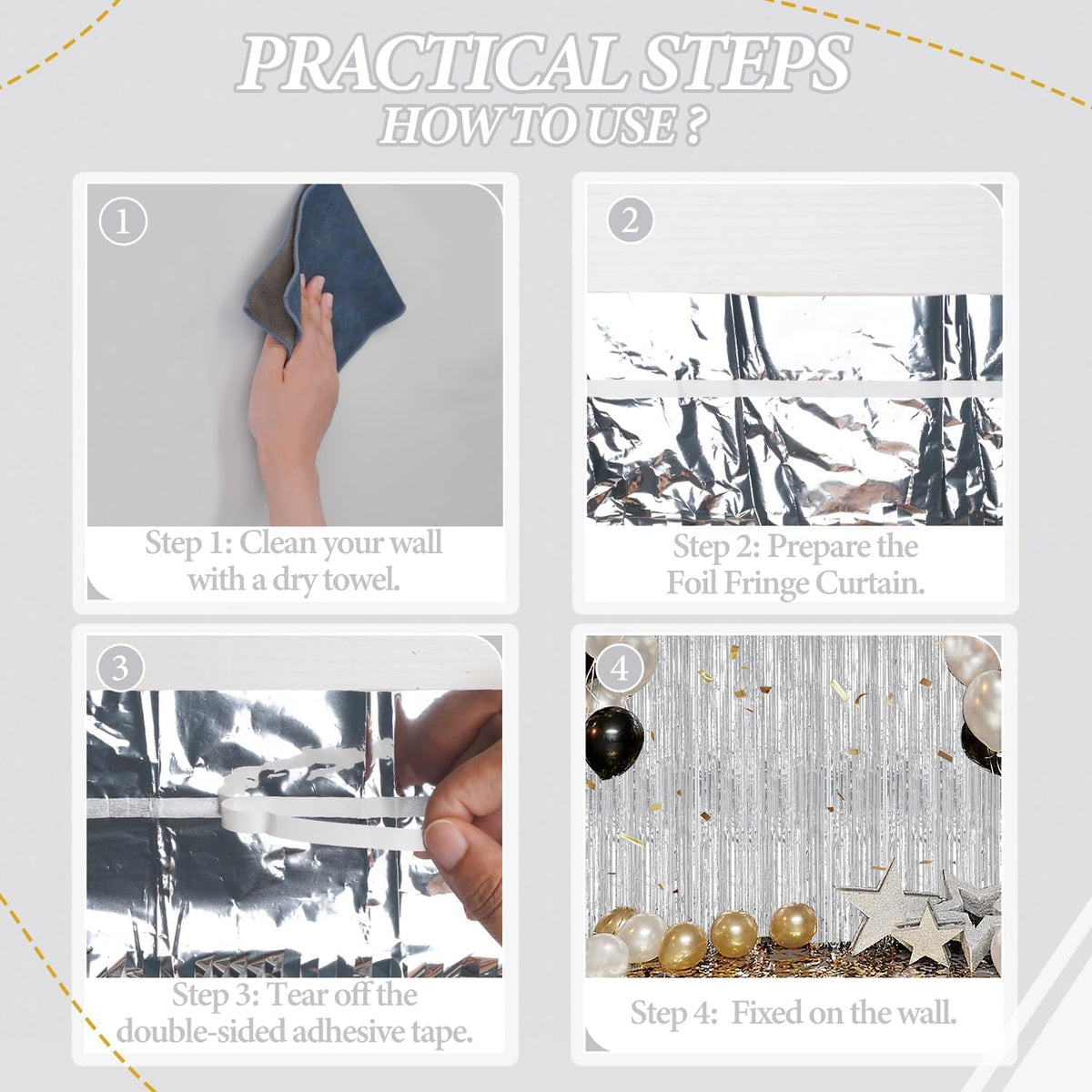 3 Pack Foil Fringe Backdrop - Silver Shiny Tinsel Curtains for Party Decoration/Photo Booth Props