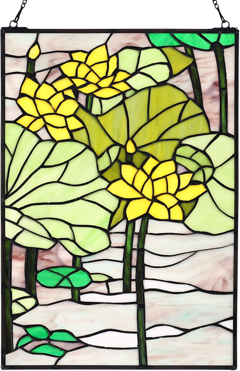 YOURANJU Stained Glass Window Hanging 16" H x 11" W Tiffany Style Rectangular Window Panel Suitable