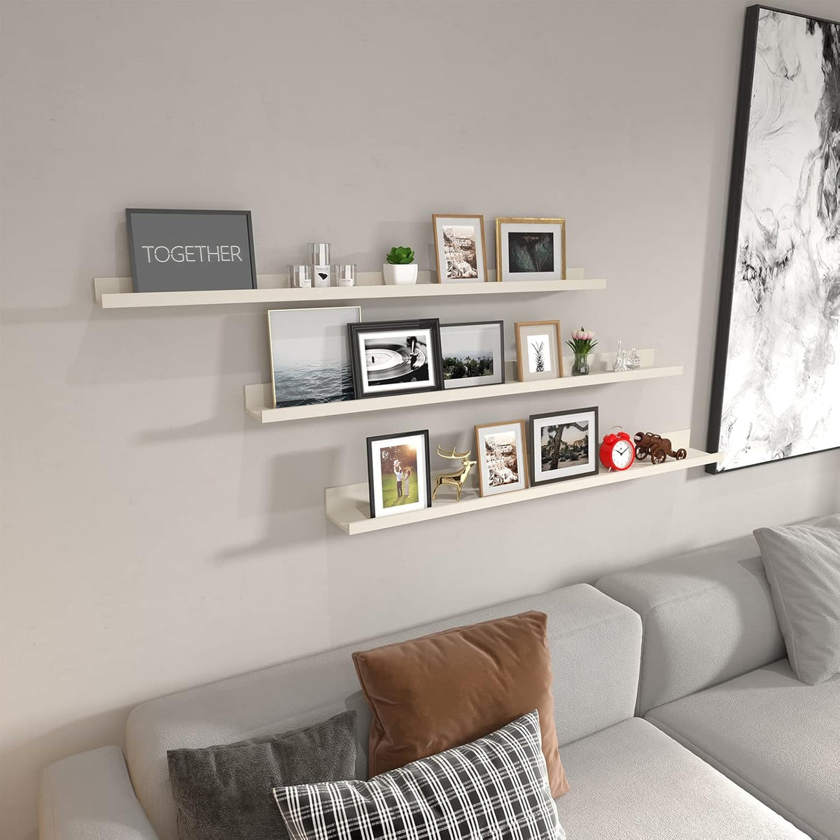 Giftgarden 47 Inch Floating Shelves for Wall Creamy White Beige Wood-Grain, Long Picture Ledge