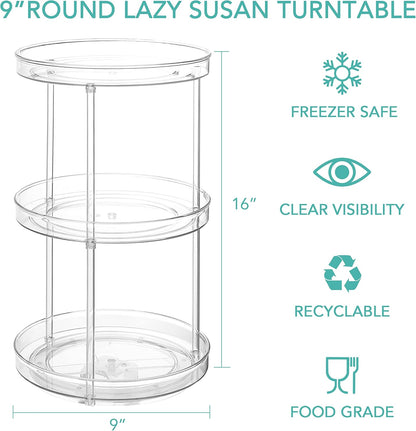 URALFA 3 Tier Bathroom Lazy Susan Organizer, 9 Inch Clear Rotating Makeup Organizer for Vanity