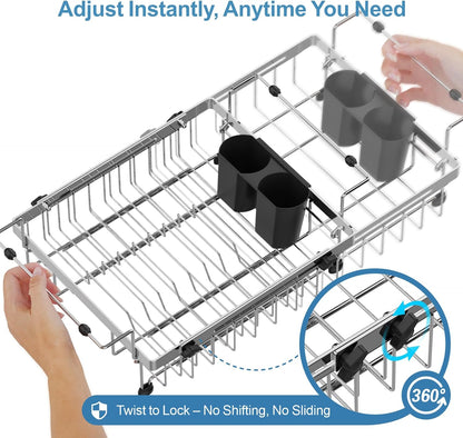 GSlife in Sink Dish Drying Rack - Stainless Steel Capacity Expandable Over The Sink Dish Drainer