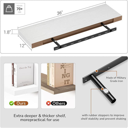 10 inch Deep Wall Shelves 36 inche Long, 1.8 Thick Single Floating Shelf Wall Mounted, Heavy Duty