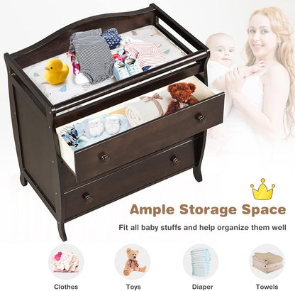 Costzon 3-Drawer Changing Table, Infant Diaper Changing Station with Drawers, Safety Rails & Strap