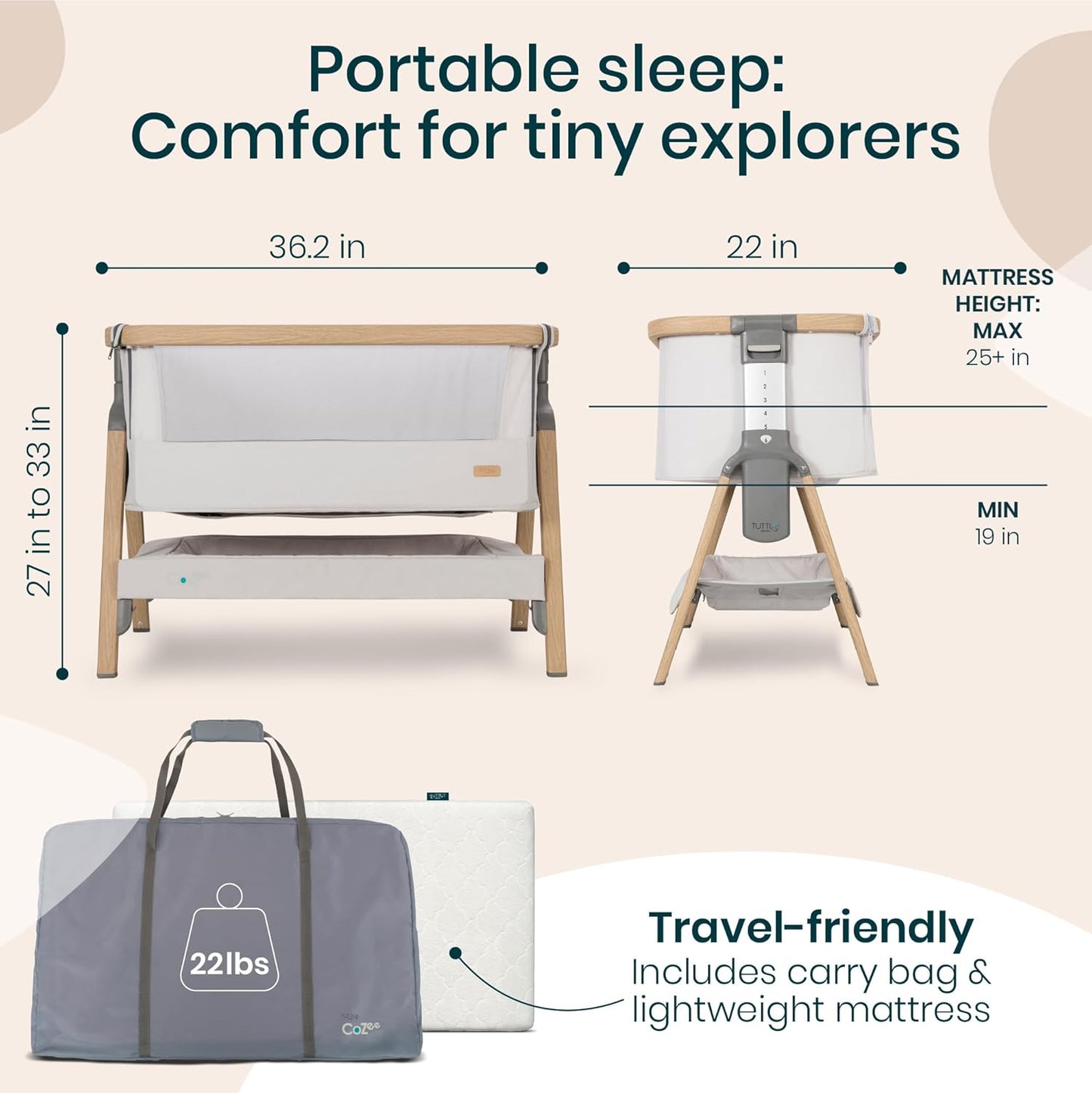 CoZee® 2-in-1 Baby Bassinet & Bedside Sleeper - Fast-Folding Bedside Bassinet, Baby Crib with 6