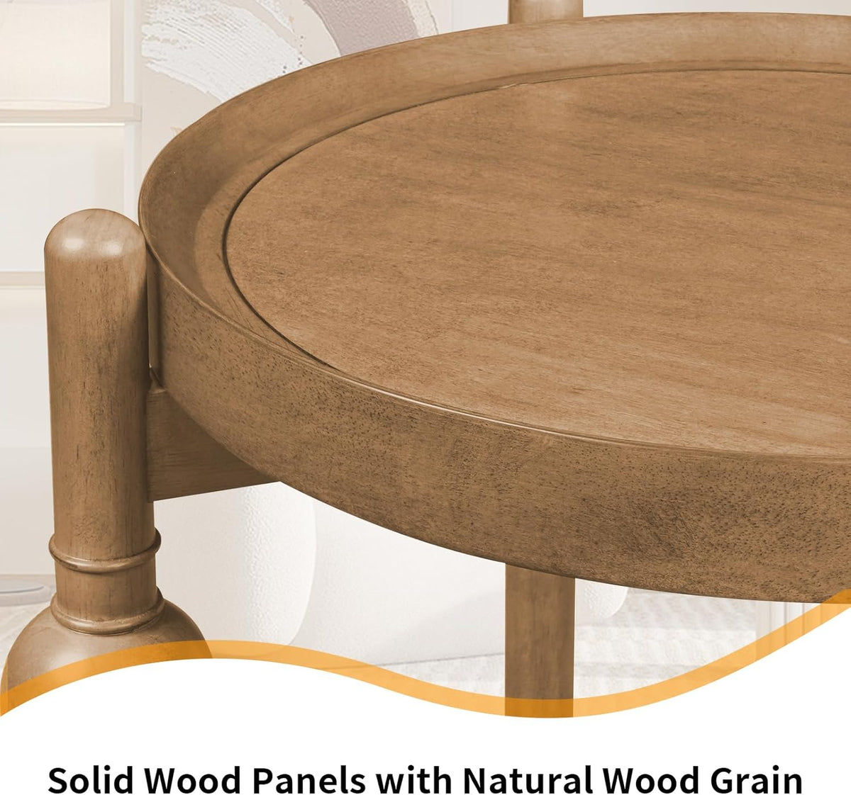 23" Round End Table, Mid Century Modern Side Table with Solid Wood Frame and Top, Small Night Stand