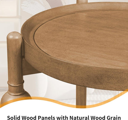 23" Round End Table, Mid Century Modern Side Table with Solid Wood Frame and Top, Small Night Stand