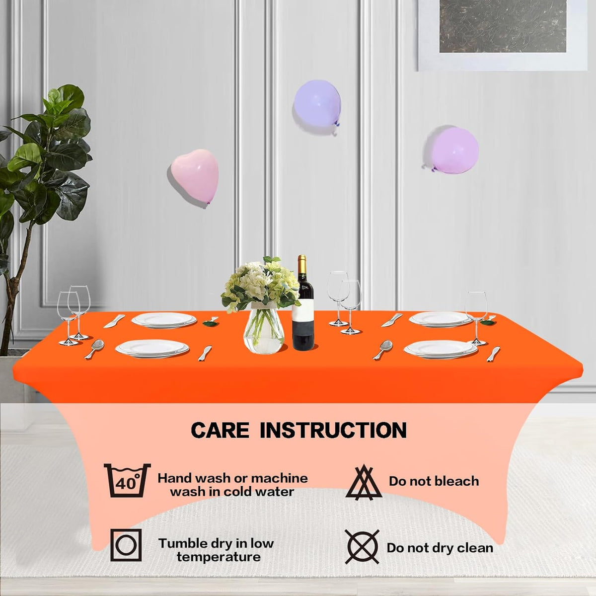 IVAPUPU 4FT Table Cloth for Rectangular Fitted Events Stretch Orange Table Covers Washable Cover