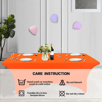 IVAPUPU 2 Pack 8FT Table Cloth for Rectangular Fitted Events Stretch Orange Table Covers Washable