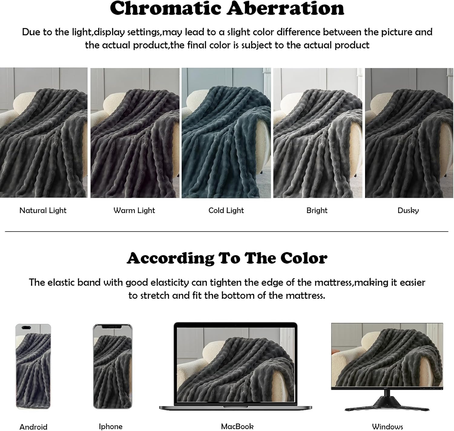 NEWCOSPLAY Faux Fur Throw Blanket Grey Bubble Blanket Thick Warm Soft for Couch Sofa Bed 550GSM
