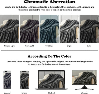 NEWCOSPLAY Faux Fur Throw Blanket Grey Bubble Blanket Thick Warm Soft for Couch Sofa Bed 550GSM