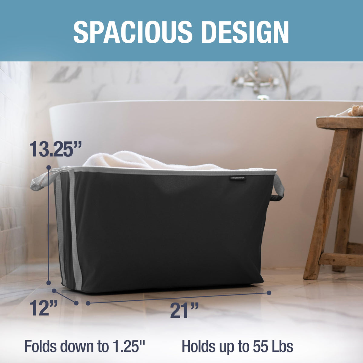 CleverMade Collapsible Laundry Basket, 60L Pop-Up Hamper, 2 Pack, Black