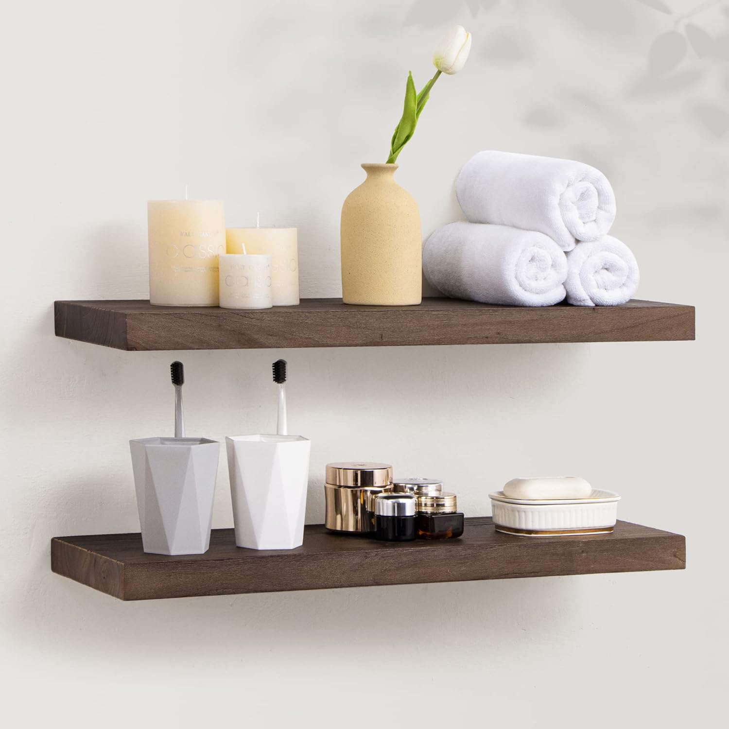 Axeman Floating Shelves for Wall, 24''W x 8'' D Rustic Solid Elm Wood Shelves for Storage, Wall