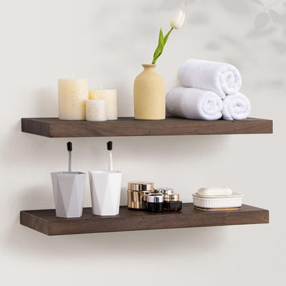 Axeman Floating Shelves for Wall, 24''W x 8'' D Rustic Solid Elm Wood Shelves for Storage, Wall