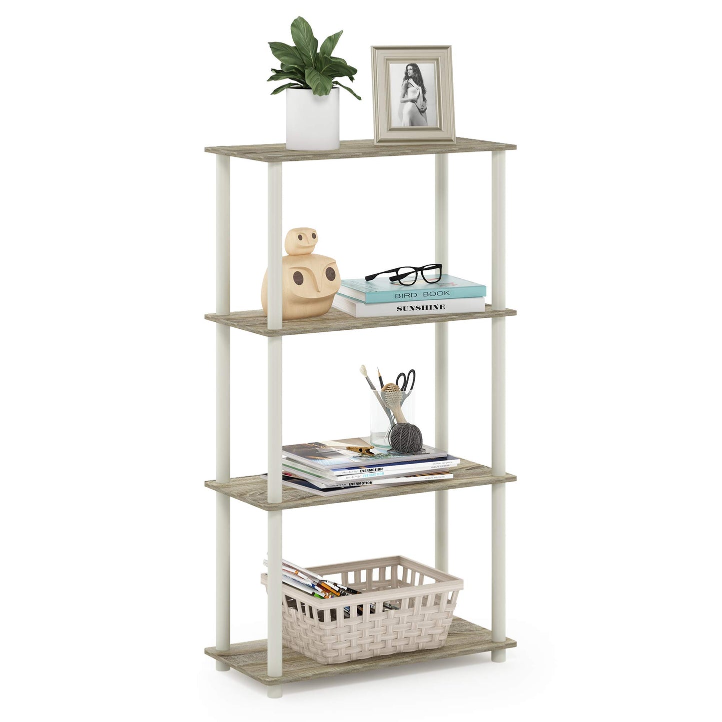 Furinno Turn-N-Tube Storage Shelves, 4-Tier Book Shelf, Corner Shelf, Toolless Open Shelves, for