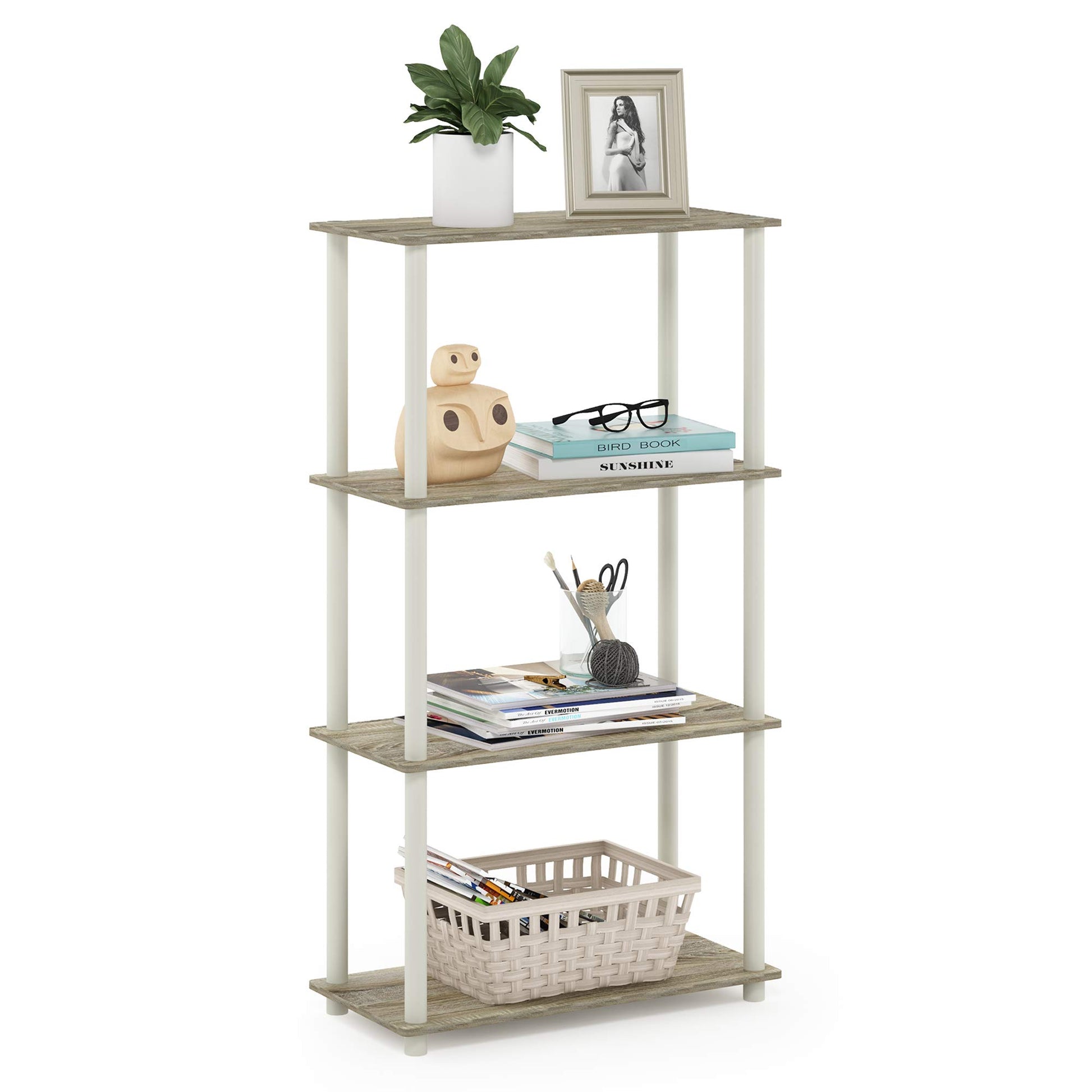 Furinno Turn-N-Tube Storage Shelves, 4-Tier Book Shelf, Corner Shelf, Toolless Open Shelves, for