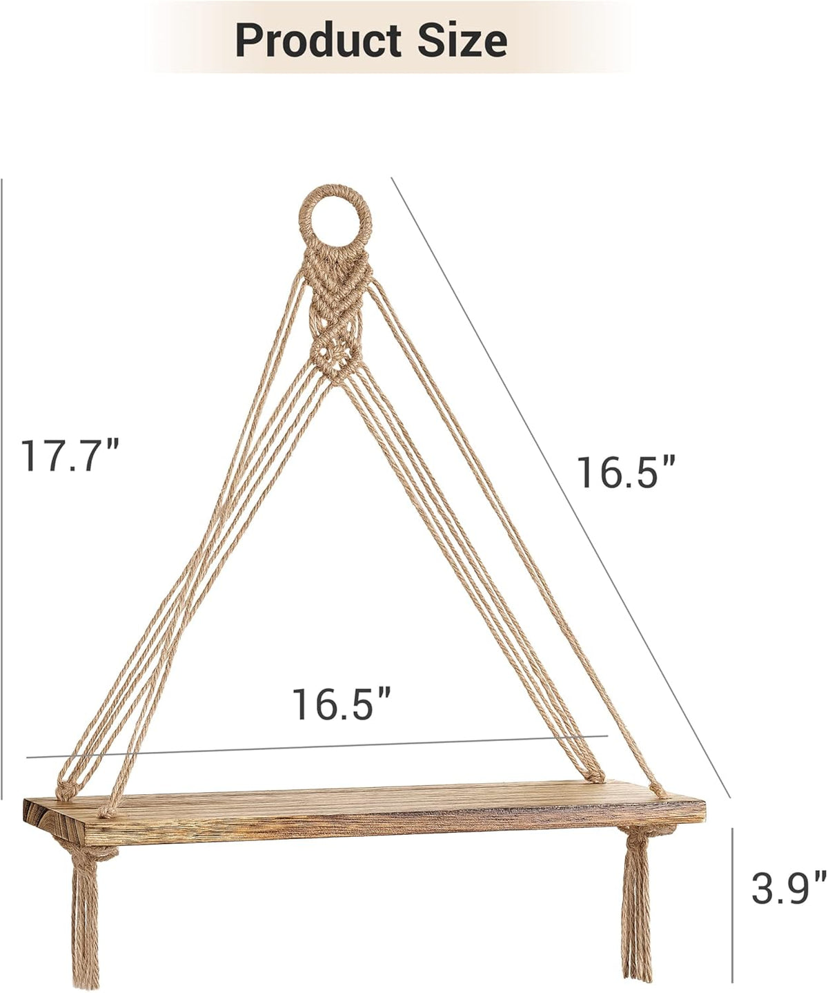 Mkono Macrame Hanging Shelves Boho Wall Decor Set of 2 Rustic Wood Floating Storage Shelf for