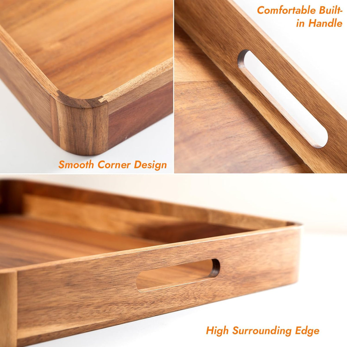 Wooden Serving Tray with Handles,Rustic Ottoman Tray for Kitchen Counter/Coffee Table/Living Room