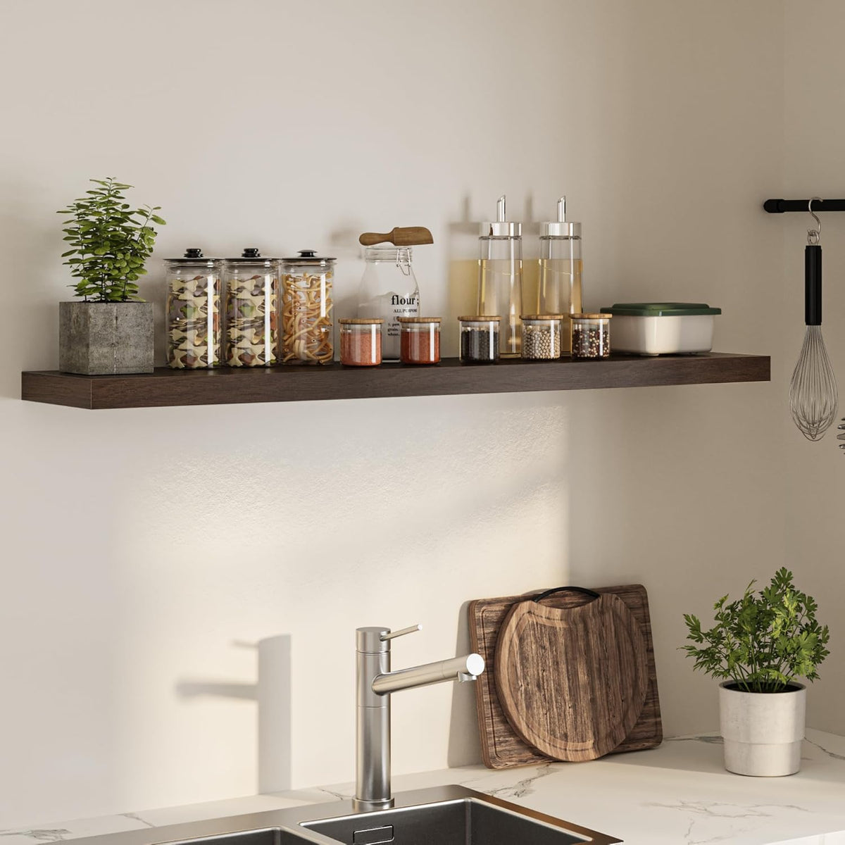 Floating Shelves for Wall, 55"W x 9.3"D x 1.5"H, Long Wooden Wall Mounted Display Shelves with