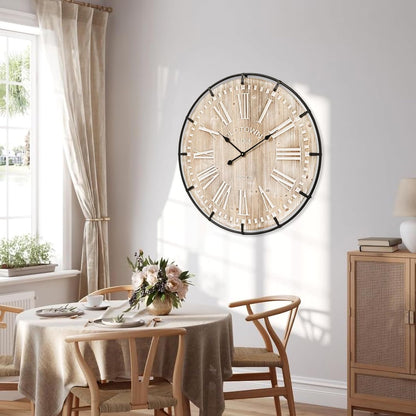 Large Wall Clock –30 Inch Farmhouse Clock -Extra Large 30 Inch Wood and Metal Wall Clock, Silent
