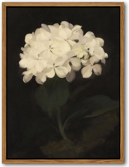 Framed Wall Art for Living Room – Vintage White Hydrangea Oil Painting Canvas Prints, Aesthetic