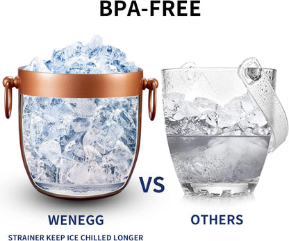 Ice Bucket with Lid, Scoop, Tongs and Strainer - Well Made Insulated Stainless Steel Keep Ice