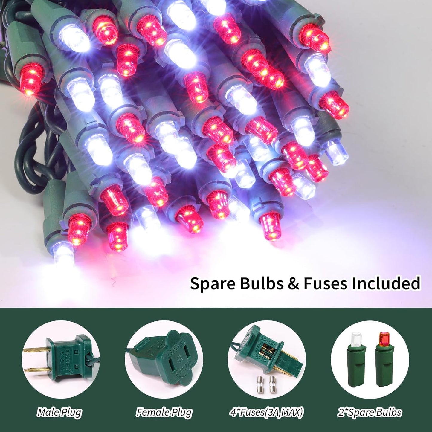 100 Count RED and White - String Lights - 21.6FT LED Christmas Lights, Mini led Lights for Indoor
