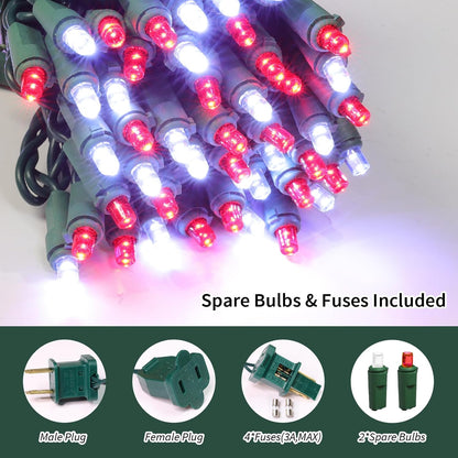 100 Count RED and White - String Lights - 21.6FT LED Christmas Lights, Mini led Lights for Indoor