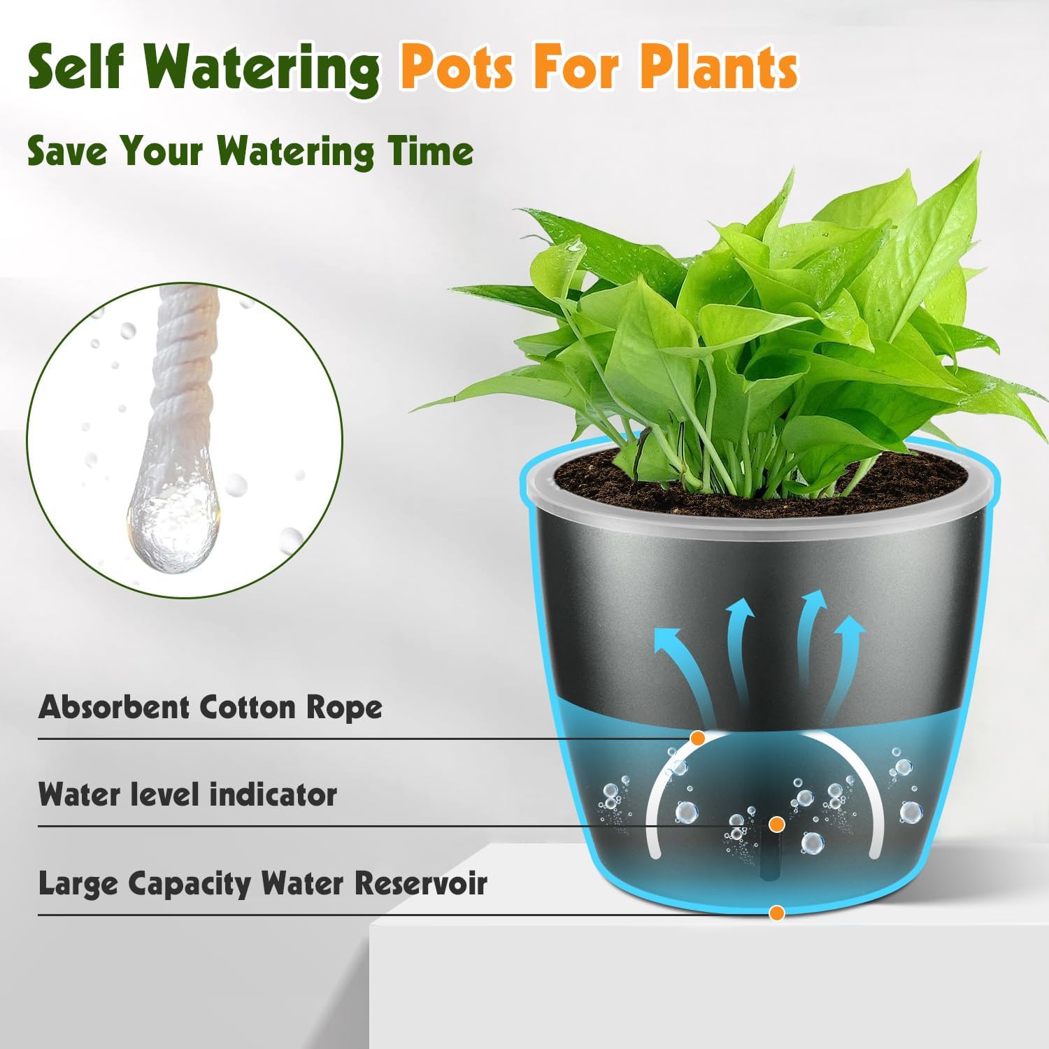 Self Watering Pots for Indoor Plants, 6-Pack 6.7'' Self Watering Planter with Drainage Holes, Small