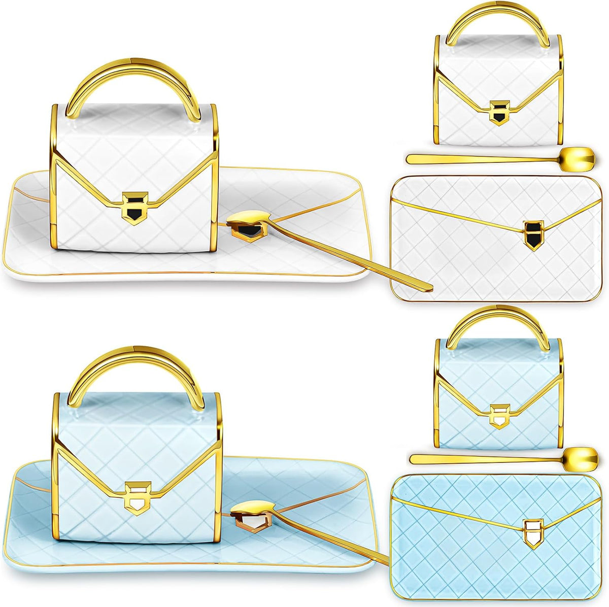Zubebe 2 Sets Coffee Mug Elegant Handbag Shaped Cup Modern Ceramic Purse Mug with Spoon and Saucer
