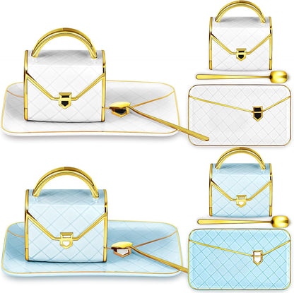 Zubebe 2 Sets Coffee Mug Elegant Handbag Shaped Cup Modern Ceramic Purse Mug with Spoon and Saucer