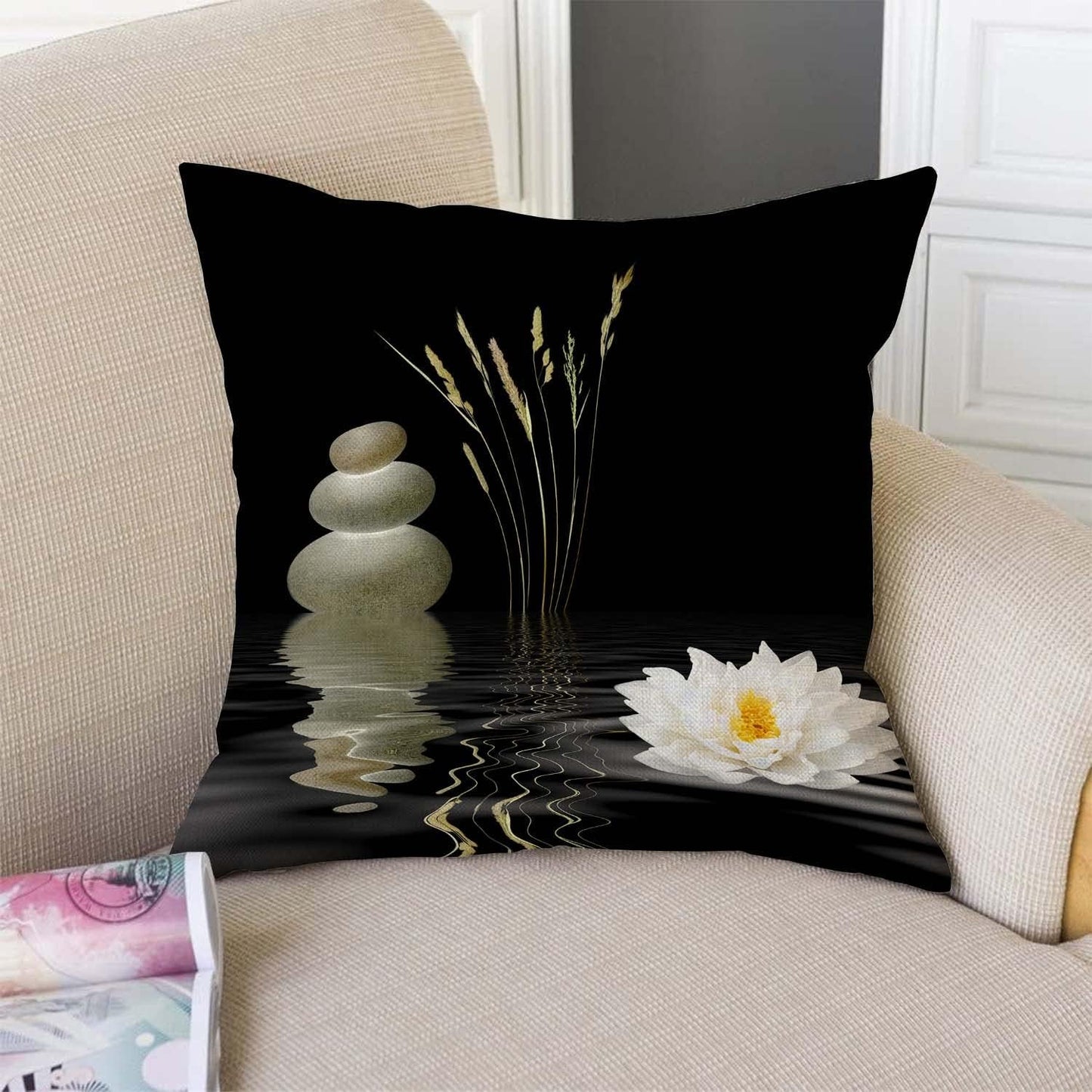 TSSOHU Decorative Throw Pillow Cover Asian Zen Stone, Pillow Covers 18"x 18" Meditation Japanese