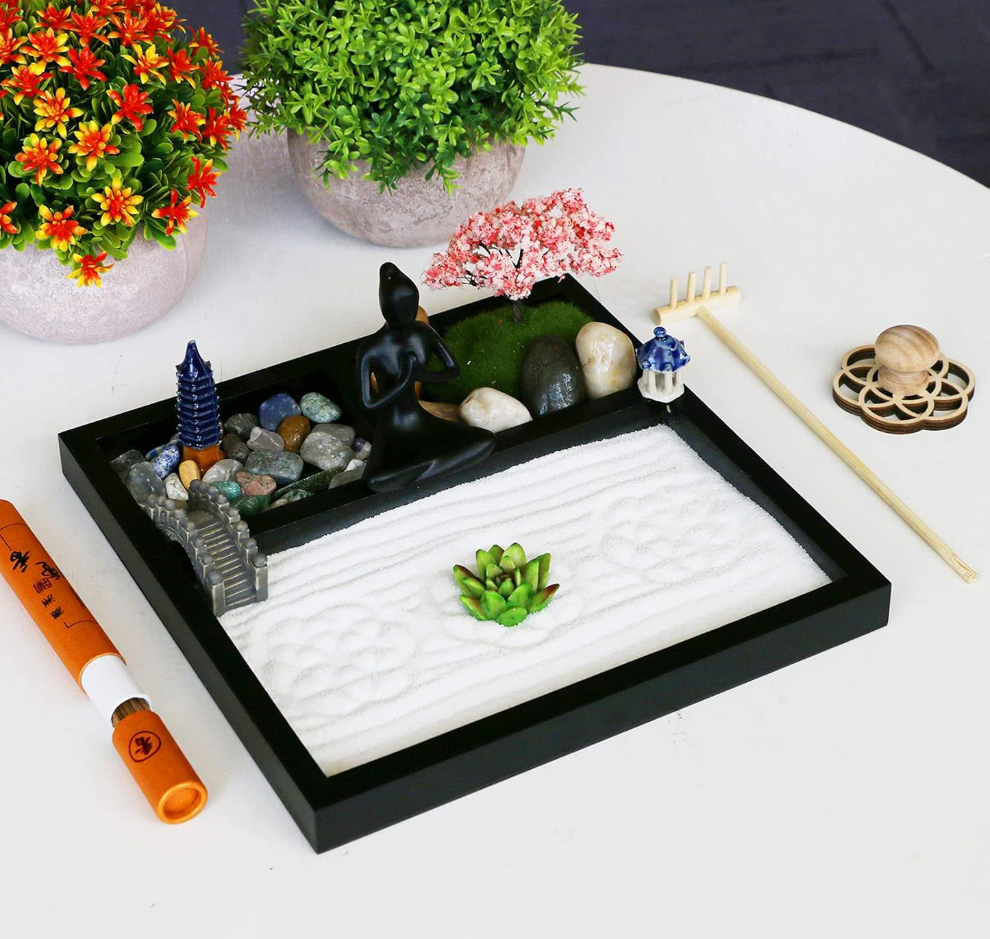 Desktop Meditation Yoga Garden Kit with Japanese Tabletop Rock Sand Chakra Shrine Altar, Home
