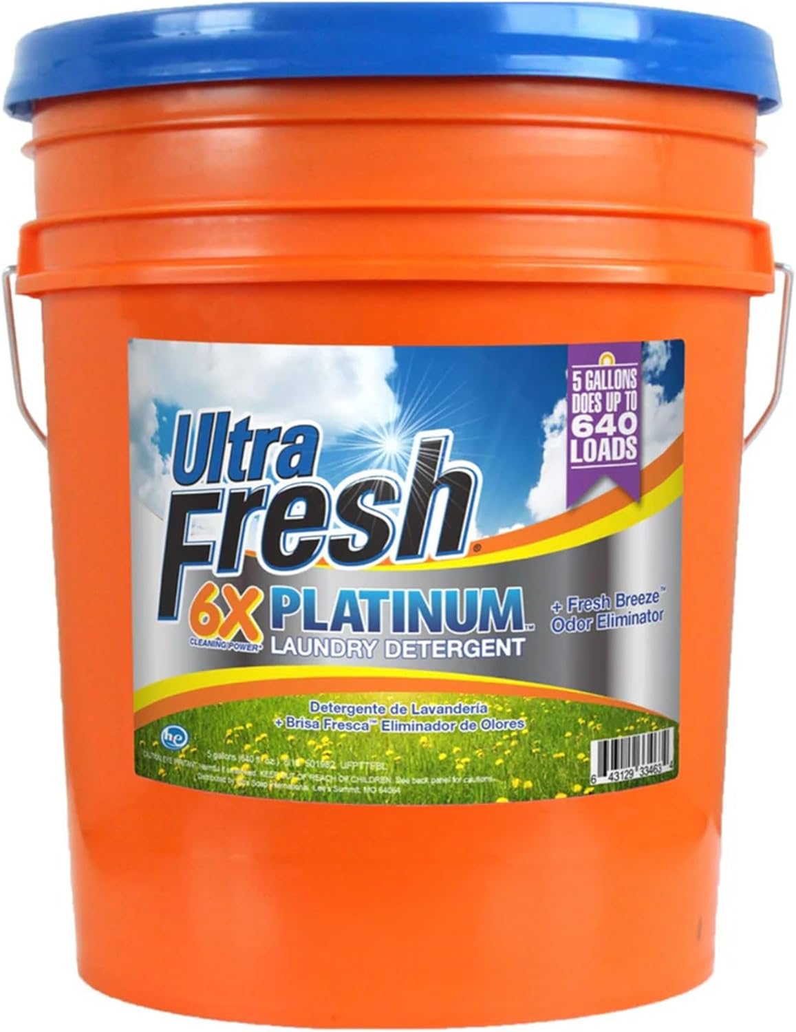 Ultra Fresh 5 Gallon Liquid Laundry Detergent Washing Soap for All Machine Types, 6X Platinum, Up