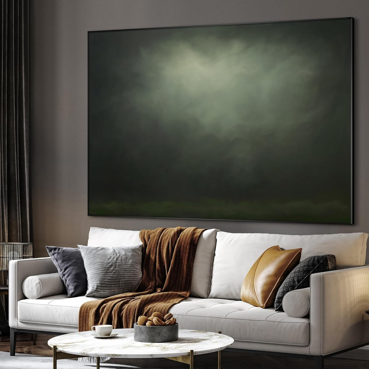 SIGNWIN 60"x72" Extra Large Framed Wall Art Moody Green Abstract Cloudscape, Minimalist Atmospheric