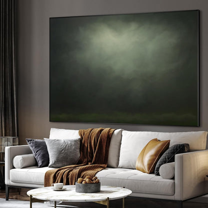 SIGNWIN 60"x72" Extra Large Framed Wall Art Moody Green Abstract Cloudscape, Minimalist Atmospheric