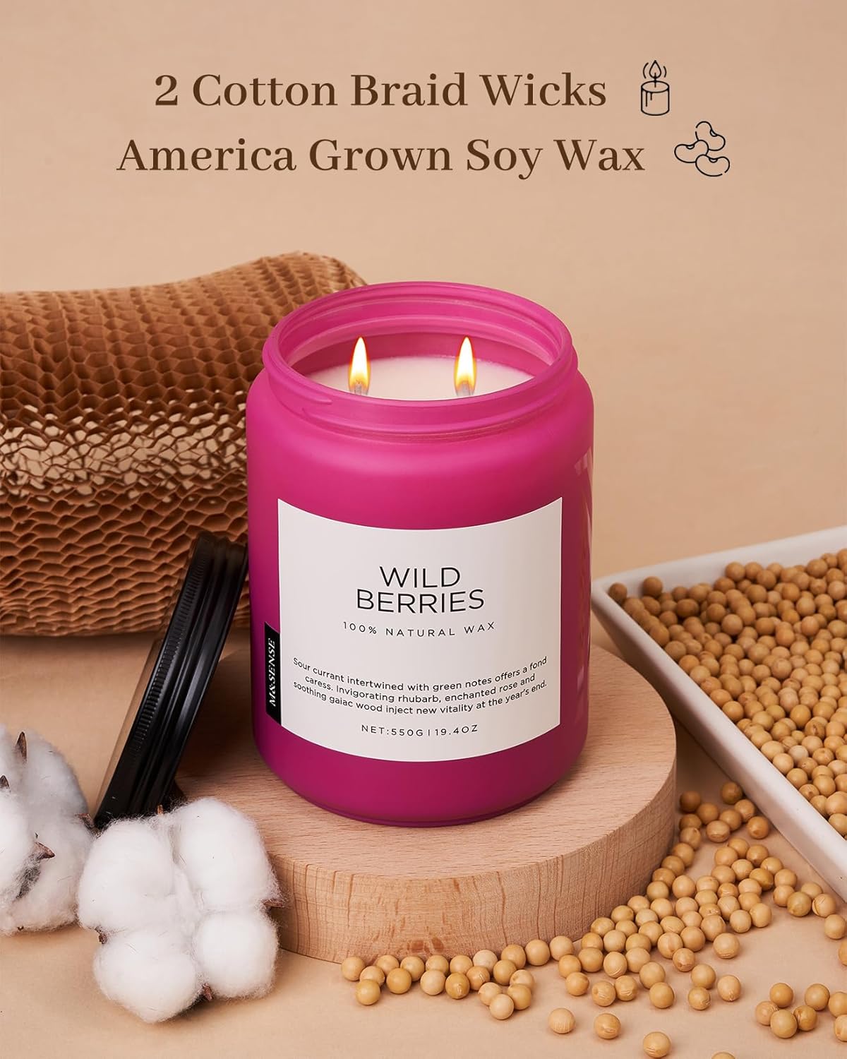 M&SENSE Wild Berries Large Soy Candles for Home Scented Organic Natural Soy Wax Candle 19.4oz 110