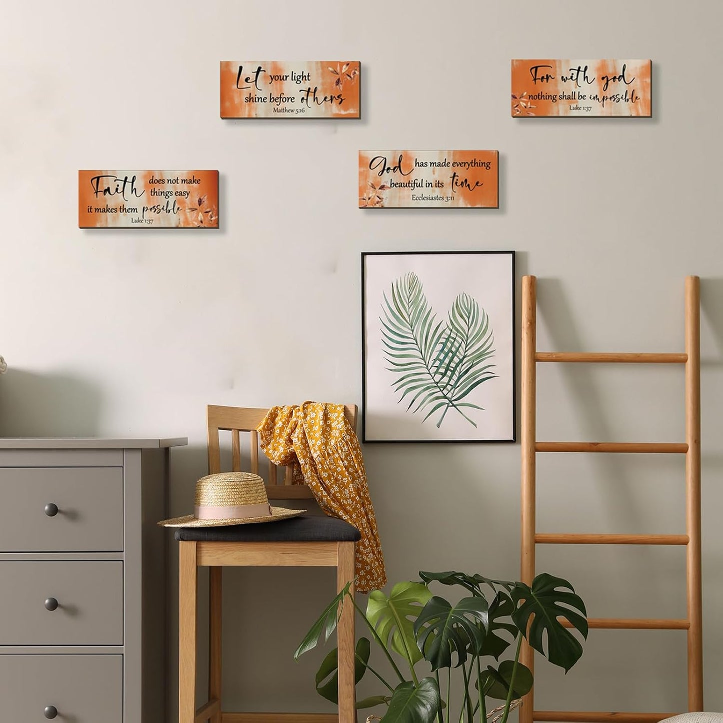 FENCORDAR 4 Pieces Orange Bathroom Decor Bible Verses Decor Wooden Orange Wall Decor Abstract