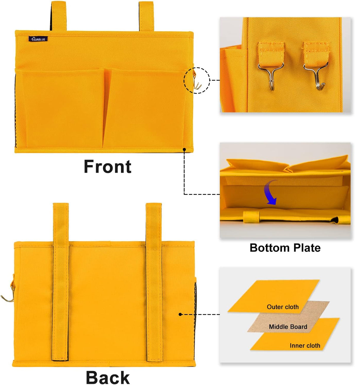 Surblue Bedside Caddy Hanging Bed Organizer Storage Bag Pocket for Bunk and Hospital Beds, College