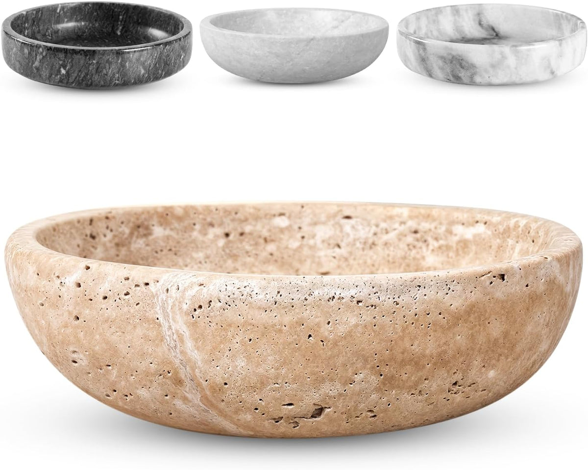 Travertine Decorative Bowl - 7.8” Diameter & 2” Height - Key Bowl for Entryway Table - Travertine
